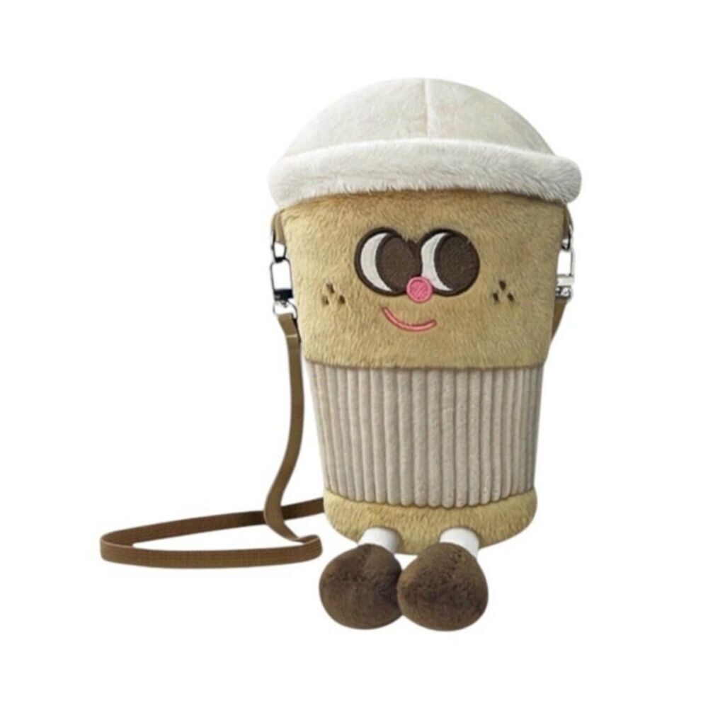 Small Plush Cute Anthropomorphic Coffee Cup Crossbody Shoulder Bag New